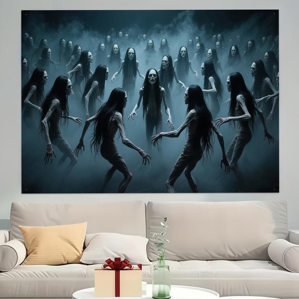 1pc Party Banner with Eerie Dead Dance Polymer Background Suitable for Haunted House Indoor/outdoor Halloween Decoration