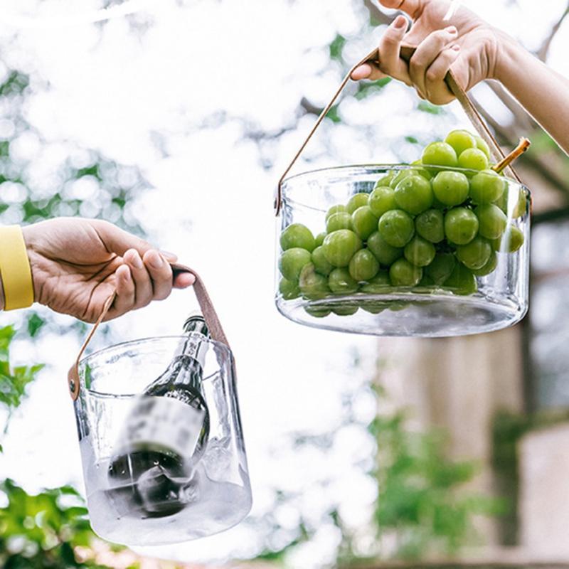Portable Fruit Storage Basket Clear Plastic Ice Bucket With Hand Strap For Party Beverage Wine Champagne Beer Cooling Container