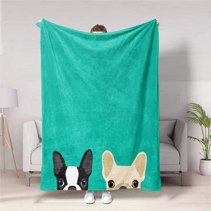Cute cartoon dog digitalprinted polyester Bedroom velvet flannel soft sofa cover blanket Fleece soft sofa cover blankets