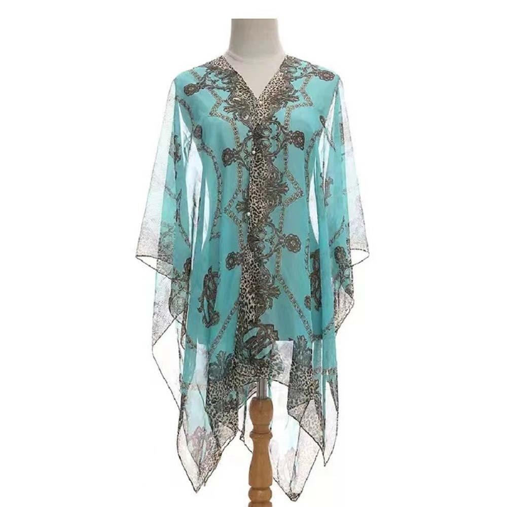 с пряжкой Солнцезащитный Тонкий Большой Шарф Длинный Пляжный Отпускной Плащ Большой Цепью Печатный Шарф для Мамы синий