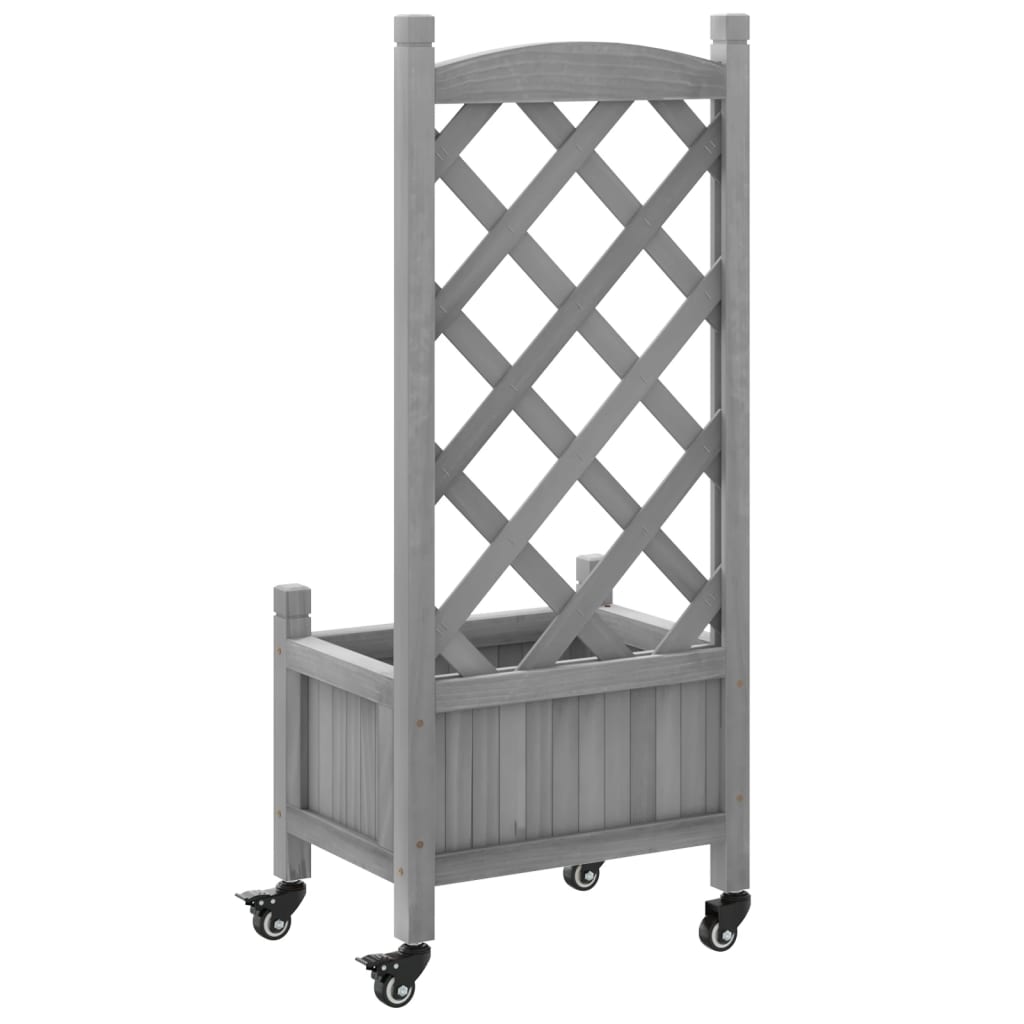 Planter with Trellis and Casters Grey Solid Wood (Spruce)