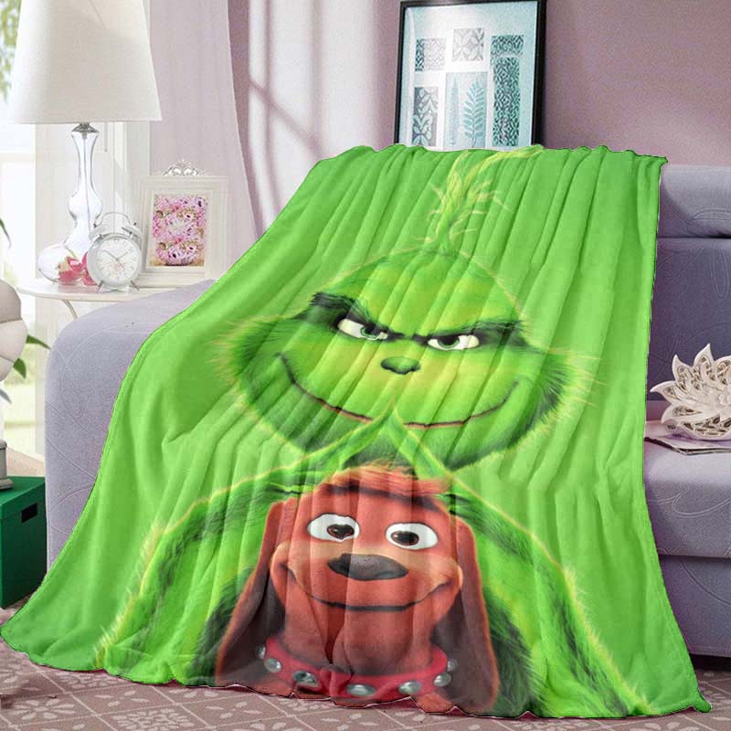 The Grinch Printed Throw Blanket – Warm Winter Flannel Blanket for Holidays, Personalized Sofa & Nap Throw