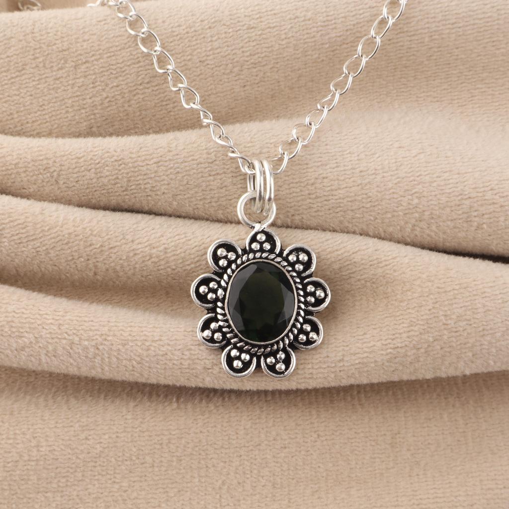 Grüner Turmalin Edelstein 925 Sterlingsilber Schmuck Hübscher Anhänger 1,37" Geschenk für Ehefrau CP-40-20