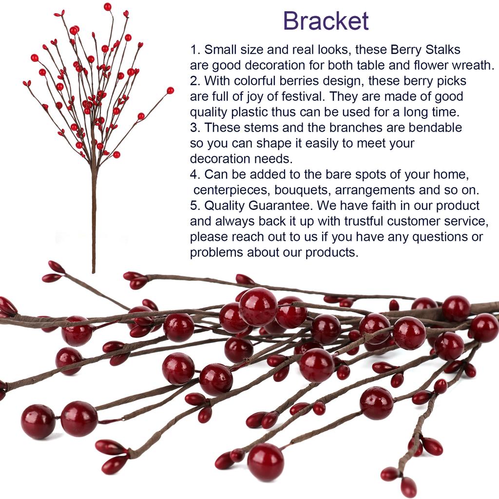 Artificial Red Berries Stems Decorative Berry Branch Picks for Home Holiday Wedding Tree Wreath Flower Decor