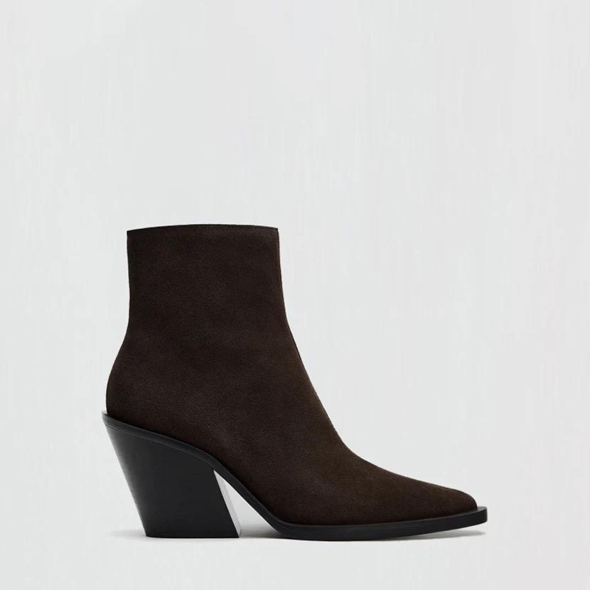 Ghete de gleznă din piele neagră pentru femei, cu vârf ascuțit, toc pană, design la modă, cizme cu fermoar lateral, pentru petrecere, streetwear