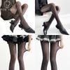 Thin Jacquard Silk Thigh-High Stockings: Milk White & Black, Spring/Autumn