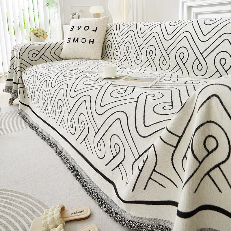 Geometric Chenille Sofa Towel Four Seasons All-Inclusive Sofa Cover Dust Cover Living Room Straight Row Sofa One Piece Cover Cloth
