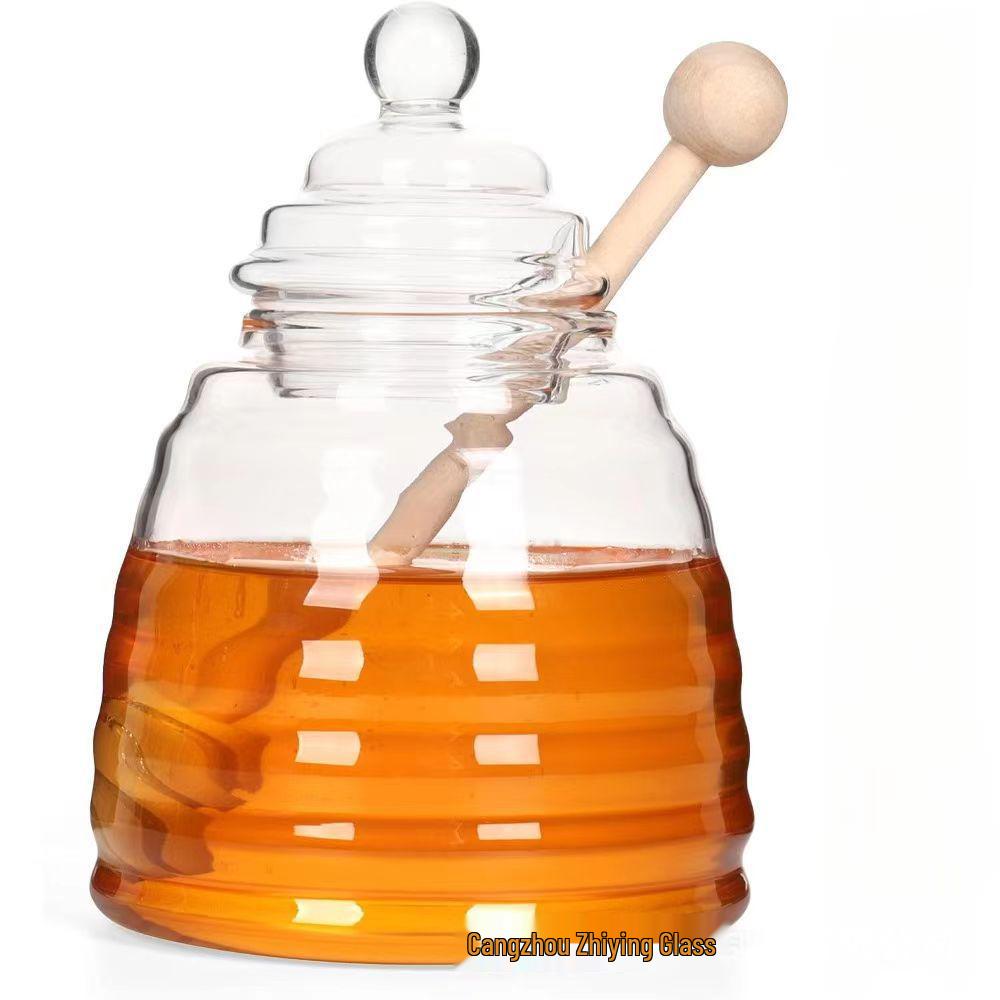 Honigglas aus hochborosilikatglas mit Rührstab - Transparenter Sirup- und Marmeladenbehälter