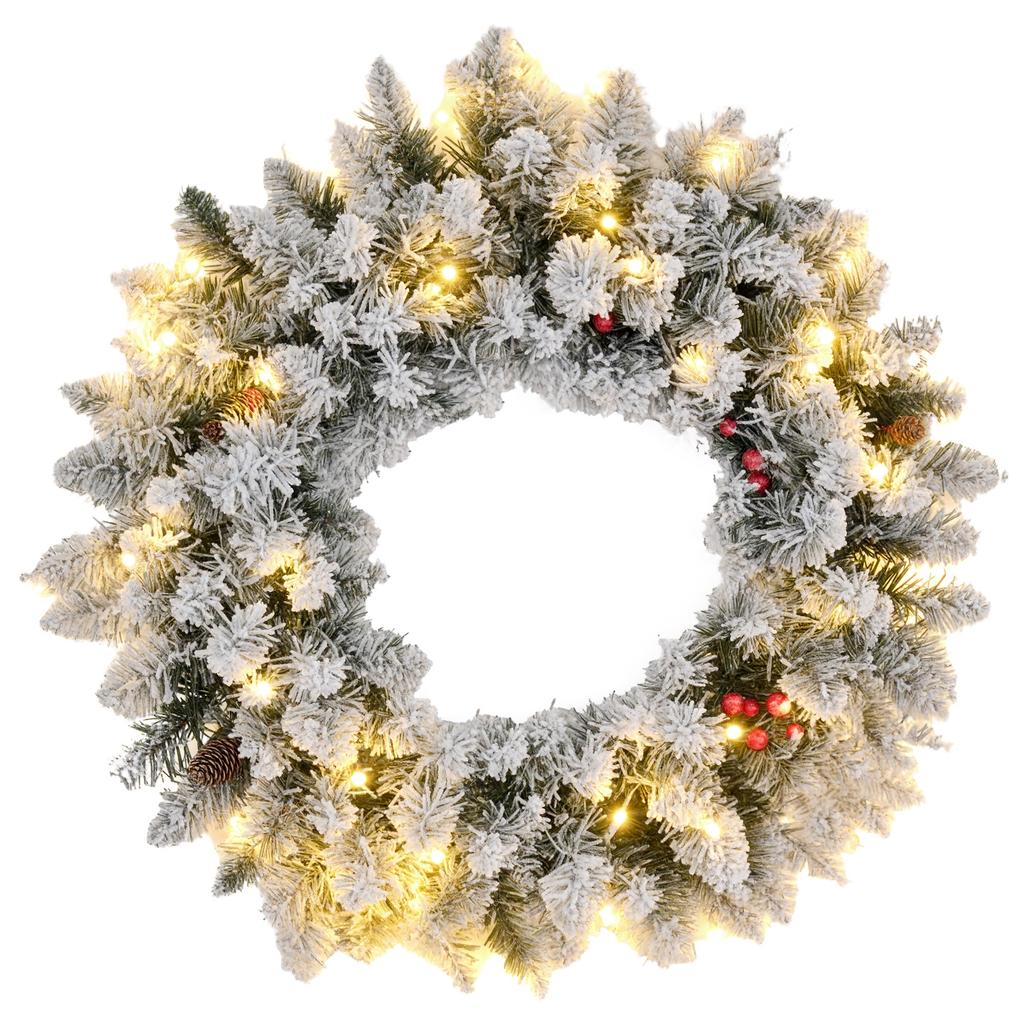 Artificial Christmas Door Wreath 60 CM with Pine Cones and Berry Clusters, LED Lights and Timer, Green