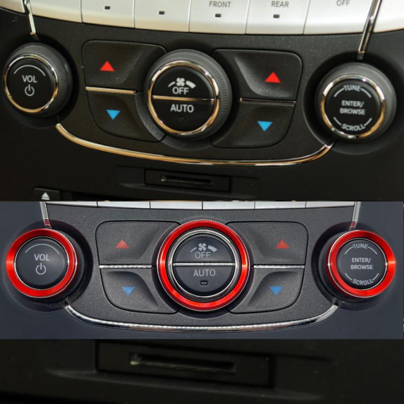 Suitable for Dodge 2013-2016 Journey Center Console Air Conditioning Temperature Volume Menu Control Knob Decorative Ring Metal Protective Frame OO1