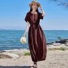 2025 Summer Loose Women's Round Neck Short Sleeve Slimming Long Dress