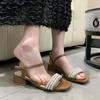 Γυναικεία Καλοκαίρι 2025 Μοντέρνα Σανδάλια Παπούτσια με Μεσαίο Τακούνι Γυναικεία Εξωτερικού Χώρου Σανδάλια με Περικνημίδα με Χάντρες Τετράγωνο Δάκτυλο Sandalias Chaussures Femme