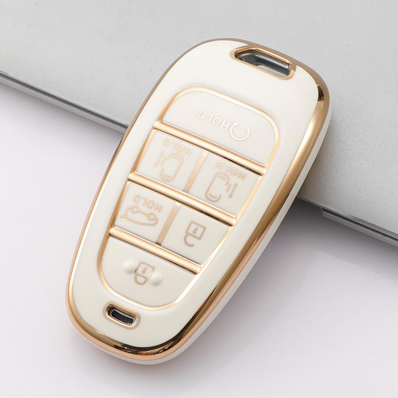 4/5/6/7 Buttons Gold Edge TPU Remote Key Fob Case Cover for 2020-2021 Hyundai Sonata Nexo DN8 Santa Fe TM Tucson NX4 Staria Ioniq