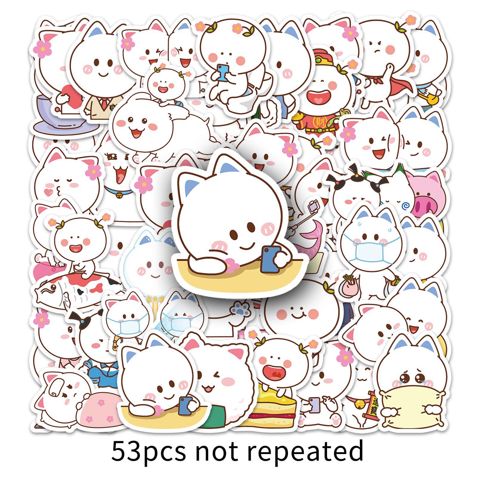 53-Piece Peach Fairy Emoticon Stickers - Cute Cartoon DIY for Suitcase, Stationery, and Journals
