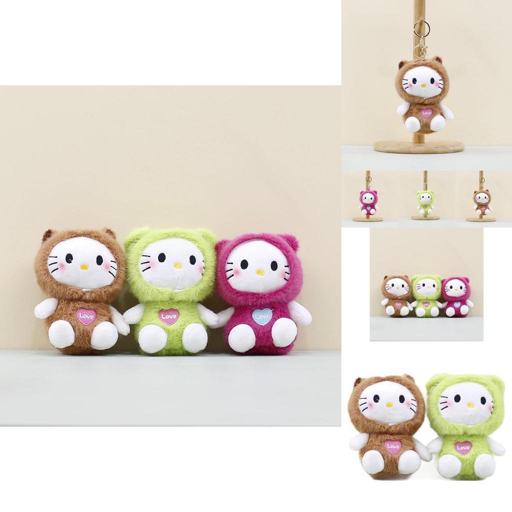 Adorable Plush Kawaii Cat Keychain Soft Toy For Cute Bag Accessories In Brown Pink Green