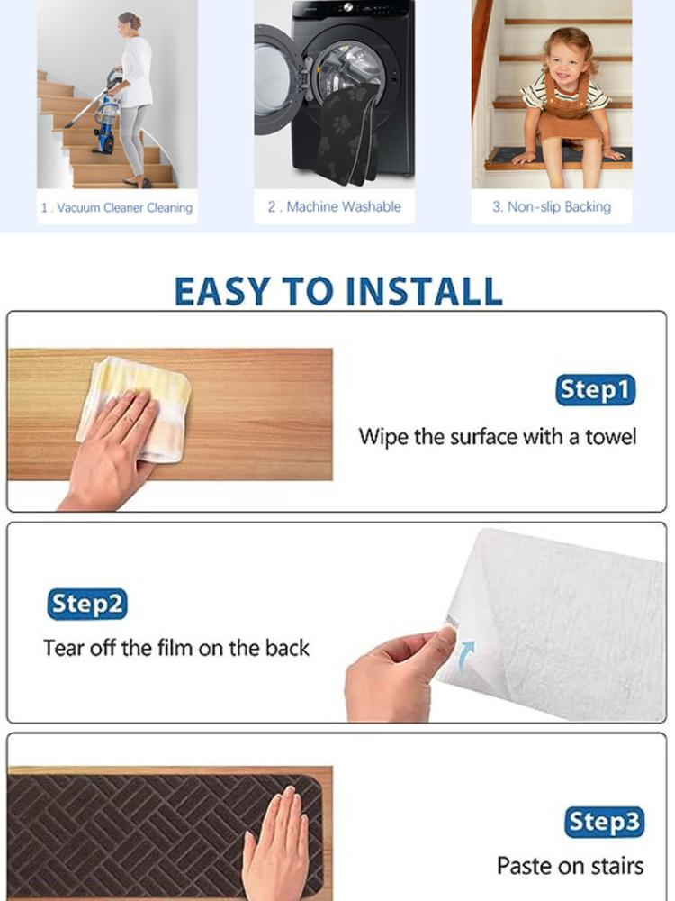 Stopnie schodowe Schody Mata antypoślizgowa Stopnie dywanowe na schody Miękka tkanina Dźwiękoszczelne maty schodowe Można prać w pralce