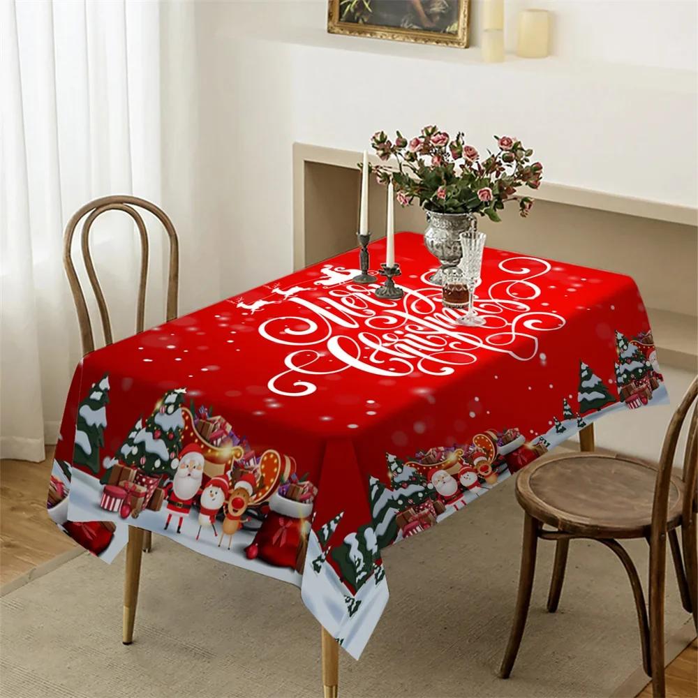 Christmas Snowman Santa Claus Tablecloth Party Decor Winter Xmas Kitchen Dining Waterproof Tablecloth Christmas Decorations