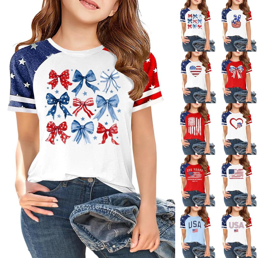 Children's Independence Day Printed Round Neck Short Sleeved Casual T-shirt
