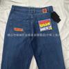 Mens Straight Fit Denim Skate Pants Water Washed Grey Embroidered Boy Letter Micro Stretch Cotton