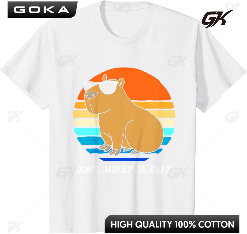 Retro Rodent Funny Capybara Dont Be Worry Be Capy Printed Graphic TShirt casual Fashion Comfortable Round Short Sleeved Tops