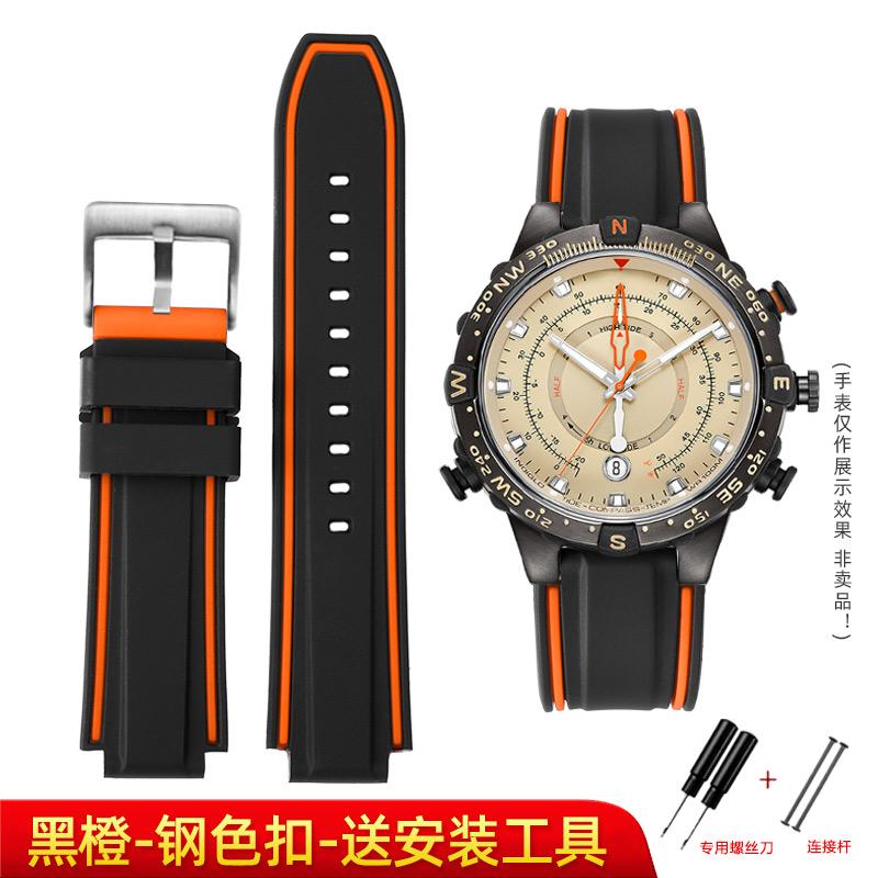 For Timex E-tide Compass Wrist Band T2N739 T2N720 T2N721 Convex Mouth 16mm Strap Waterproof Silicone Men's Watchband Bracelet