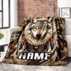 Wolf Feather Customize Your Name Blanket Used For Chair Office Sofa Bed Camping Soft And Warm Giving Friends And Relatives Birthday Graduation Gift