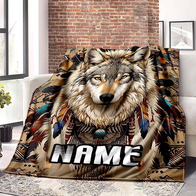 Wolf Feather Customize Your Name Blanket Used For Chair Office Sofa Bed Camping Soft And Warm Giving Friends And Relatives Birthday Graduation Gift