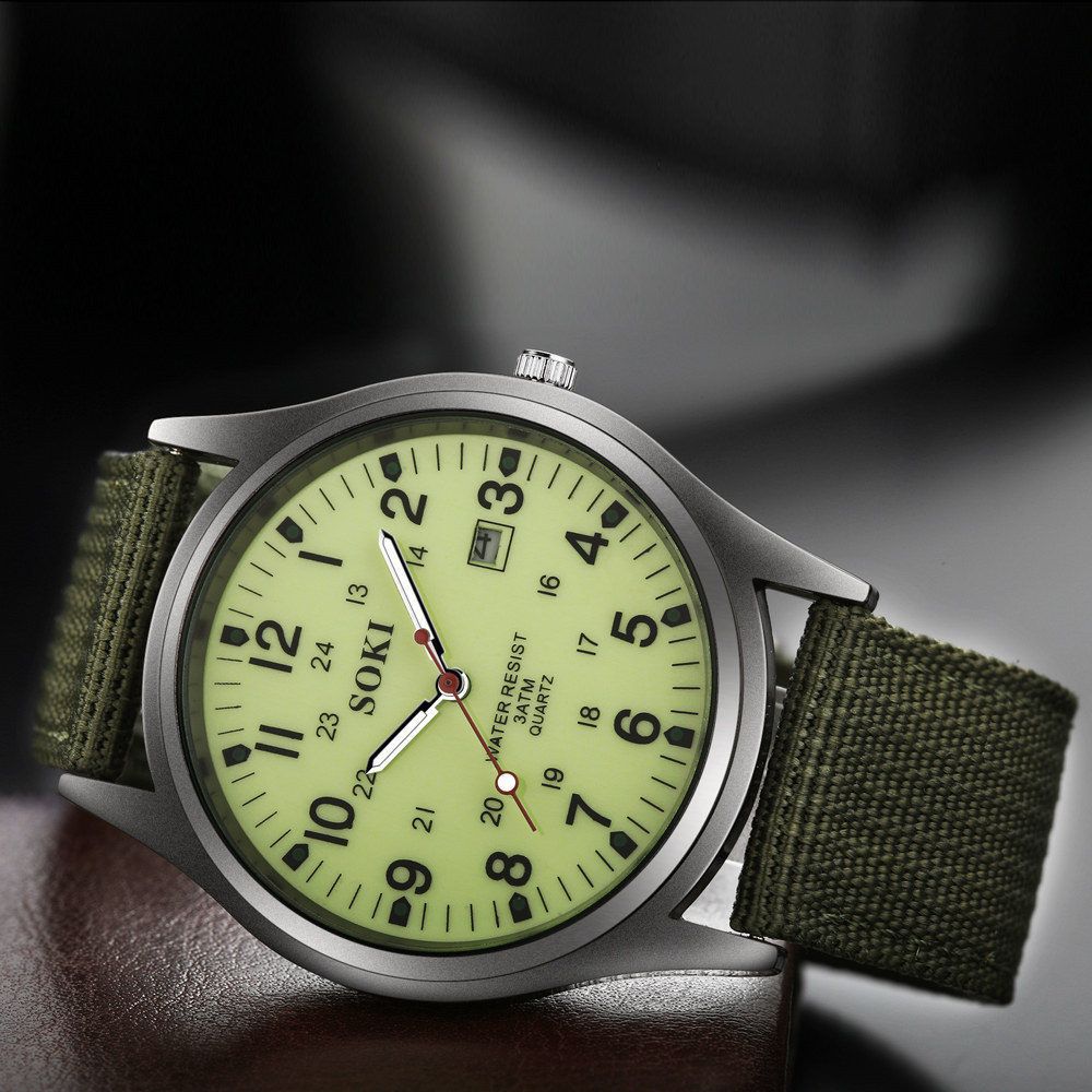 Portable Fashion Canvas Stainless Steel Quartz Sport Men's Wrist Watch