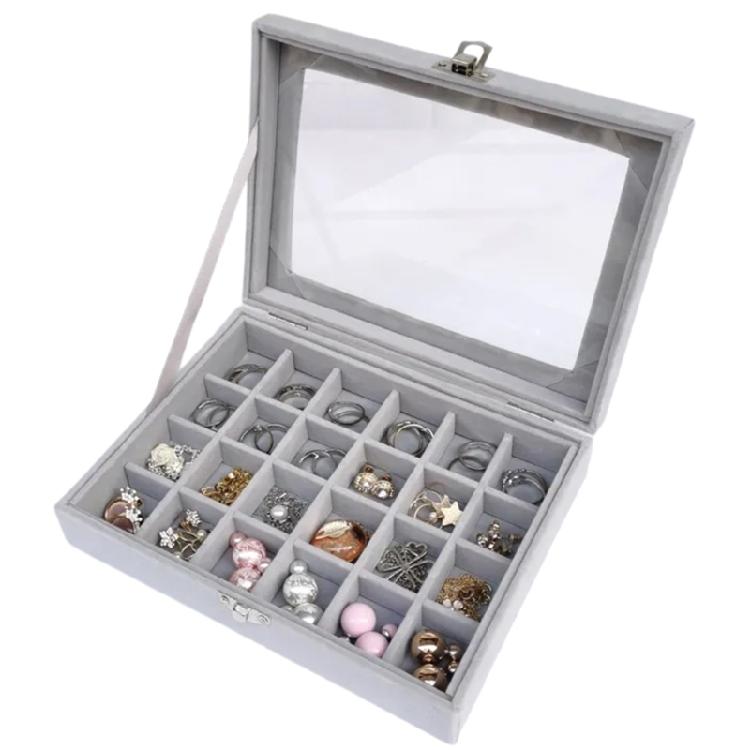 Praktyczne Pudełko do Przechowywania Biżuterii z Szklaną Pokrywką Organizer na Biżuterię Pojemnik na Kolczyki