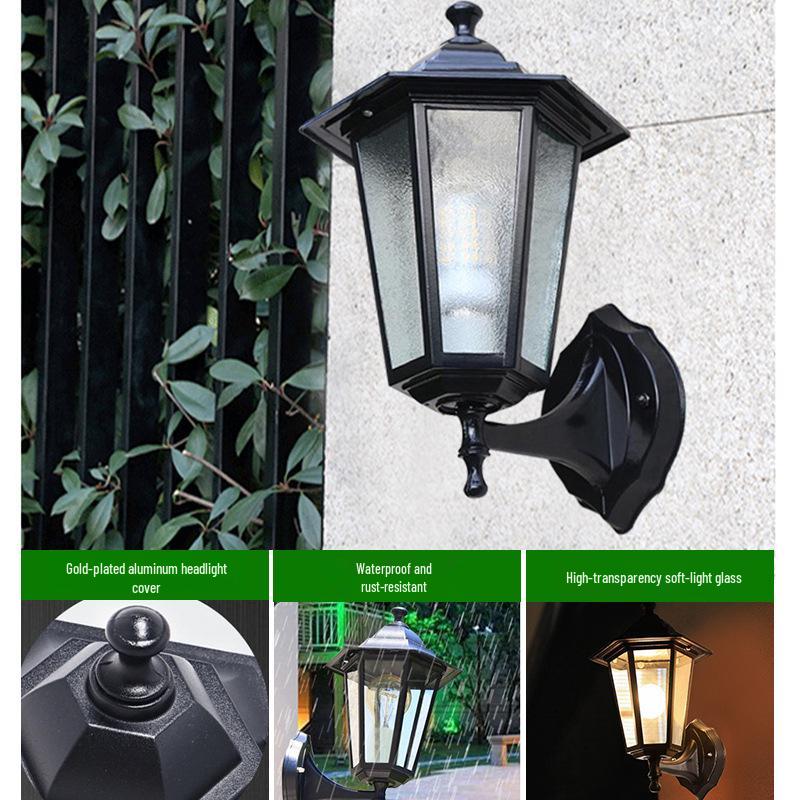 Retro Hexagonal Antique Bronze Waterproof Outdoor Wall Light for Balcony, Corridor, Garden, Villa