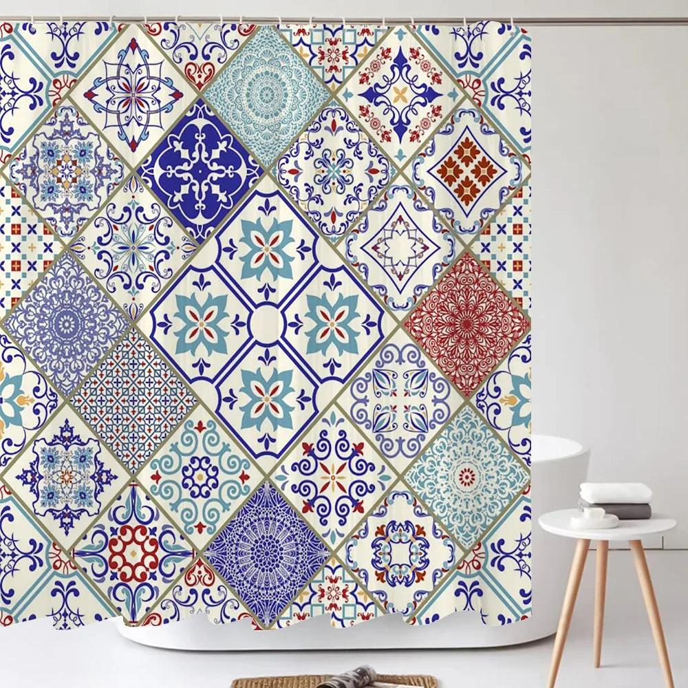 Badezimmer Abstrakt Bohemian Duschvorhang Mittelalterliche Nordische Kunst Boho Bedruckter Polyesterstoff Duschvorhang Mit Haken