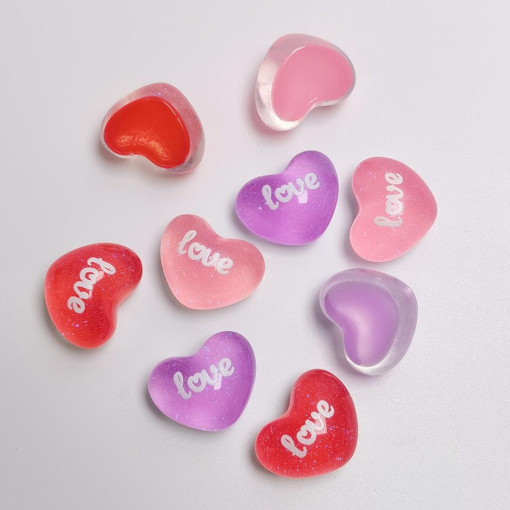 100Pcs 22MM Love Heart Charms Flatback Resin Cabochons Scrapbooking Phone Case Decoration DIY Crafts Jewelry Making Accessories