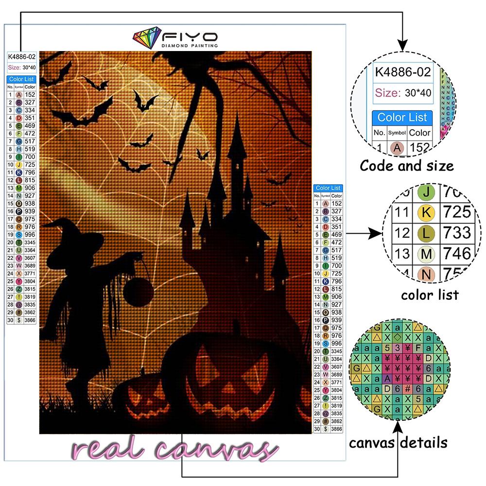 Popular 5D Diy Cross Stitch Halloween Pumpkin And Witch Castle Painting Full Drill Cross-Stitch Crafts Kit Wall Sticker Home Decor