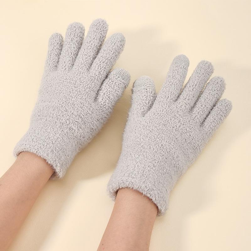 Women's Warm Cold Resistant Knitted Gloves In Autumn and Winter, Plush Yarn Thickened Double-layer Outdoor Touchscreen Gloves
