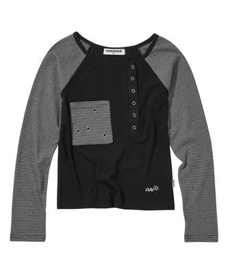 Awoseiawo Snap Stripe Contrast Long Sleeve Black
