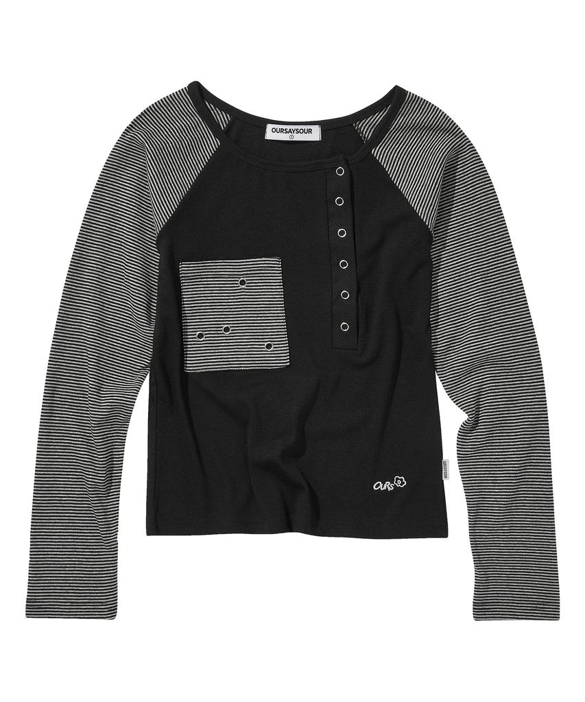 Awoseiawo Snap Stripe Contrast Long Sleeve Black