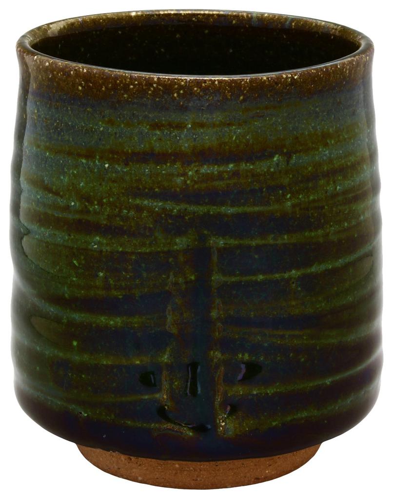 Mino Ware "Oono Shigeyasu" Rice Bowl and Teacup, Capacity Approximately 270ml, Solid Oribe Pattern, Green, Made In Japan, 134-0051