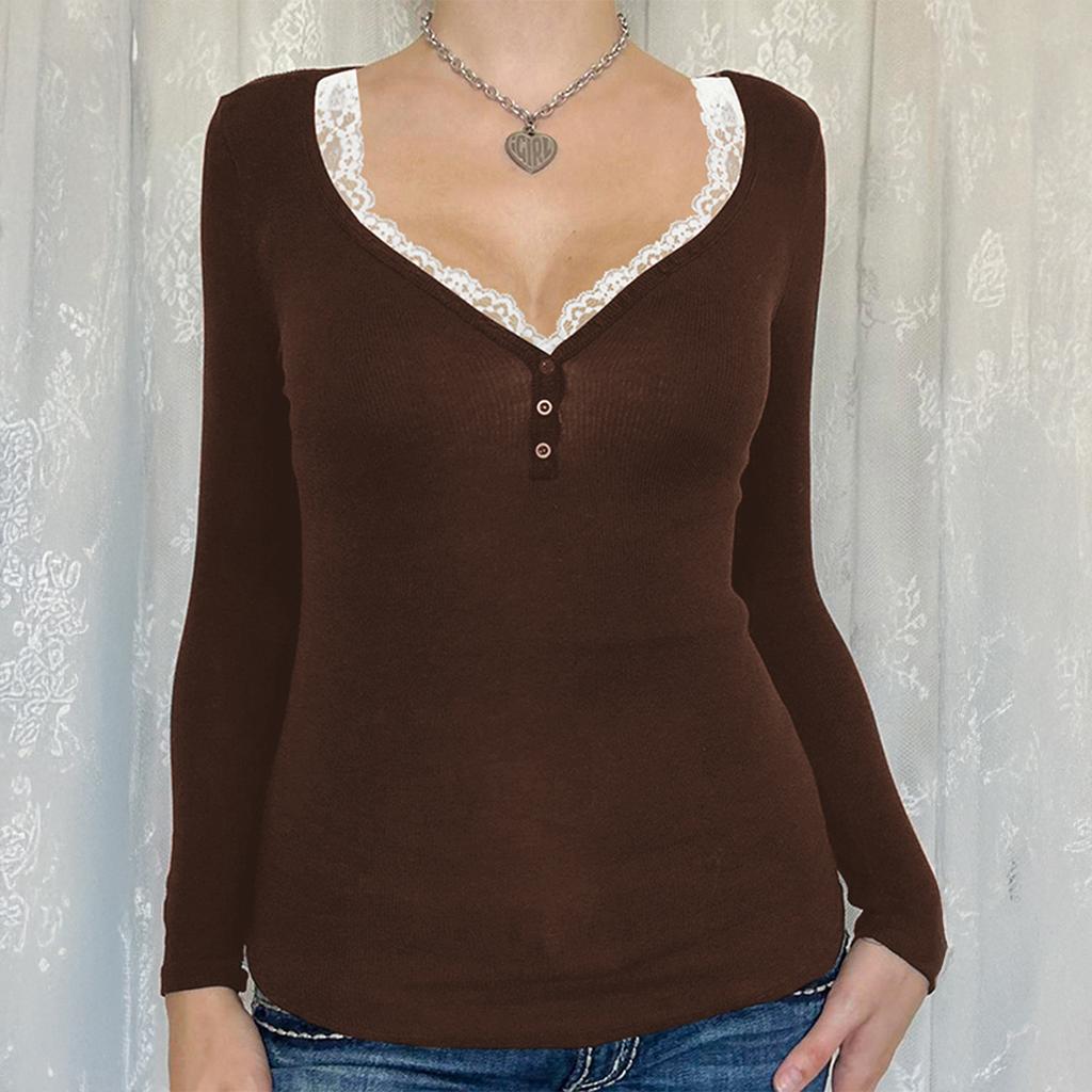 Y2K Fashion Lace Button Long-sleeved T-shirt Women's 2025 Autumn and Winter Casual and Versatile
