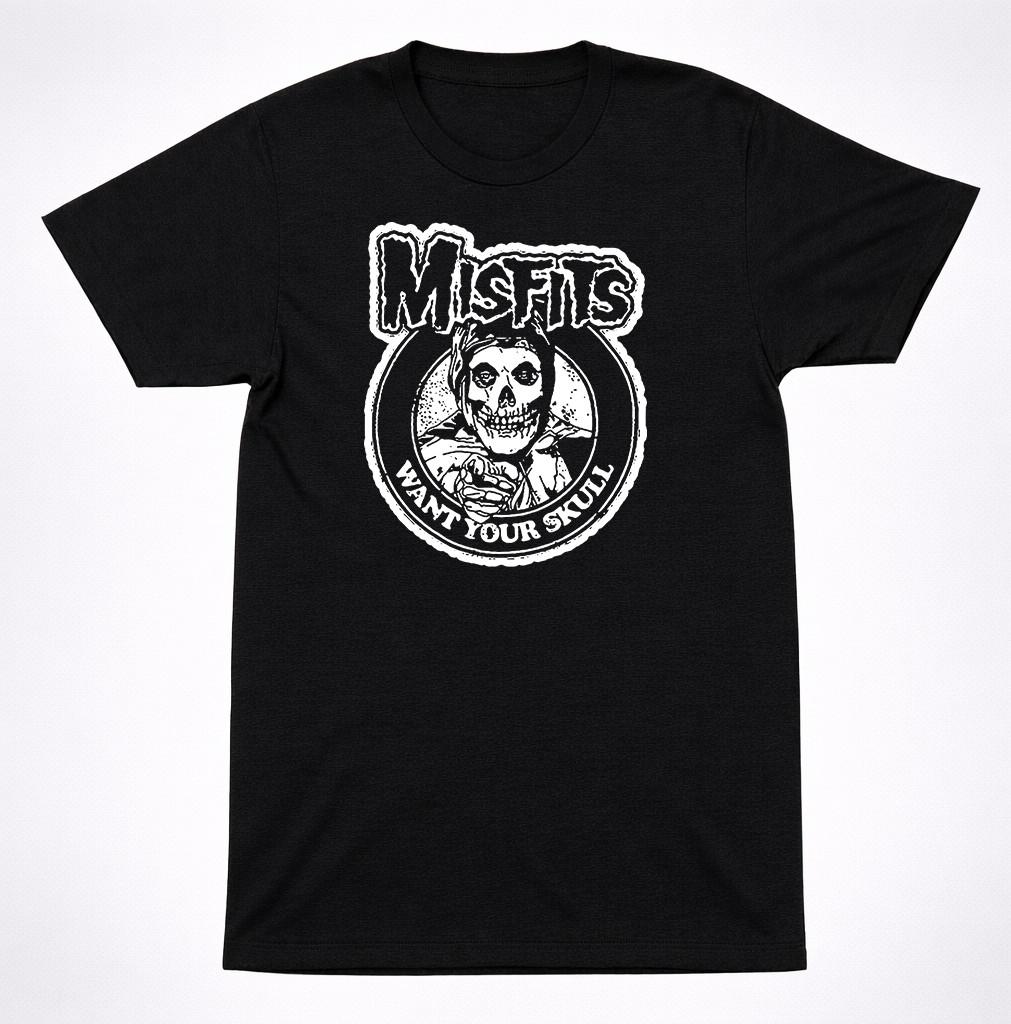 Misfits Хотят Ваш Череп Хоррор Панк Черная Футболка Классическая Скелет Группа Футболка S разноцветный