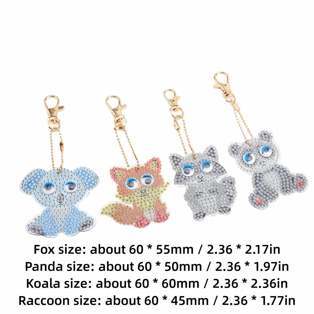 4 stuks Strass Diamant Schilderen Sleutelhangers Hanger Zelfklevend Hars Diamant Sleutelhangers Hars Dier Cartoon Dier Sleutelhanger