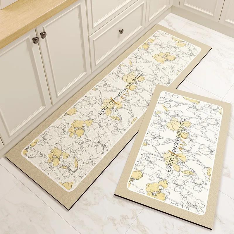 Kitchen Floor Mat Pvc Waterproof Anti Fatigue Vinyl Carpet Oil-proof Non-slip Foot Mats Pink Flower Home Decoration Long Rugs