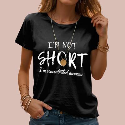 Moda Mujer Moda Camiseta Estampado Inglés Divertida Casual Cuello O Manga Corta Camiseta Verano Femenina