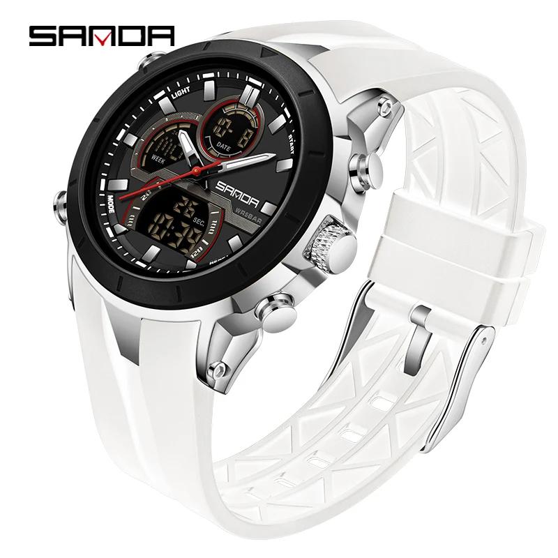 SANDA G Style Men Sport Watch Luxury Waterproof Chronograph Quartz Wristwatches LED Analog Digital Date Week Multifunction Clock