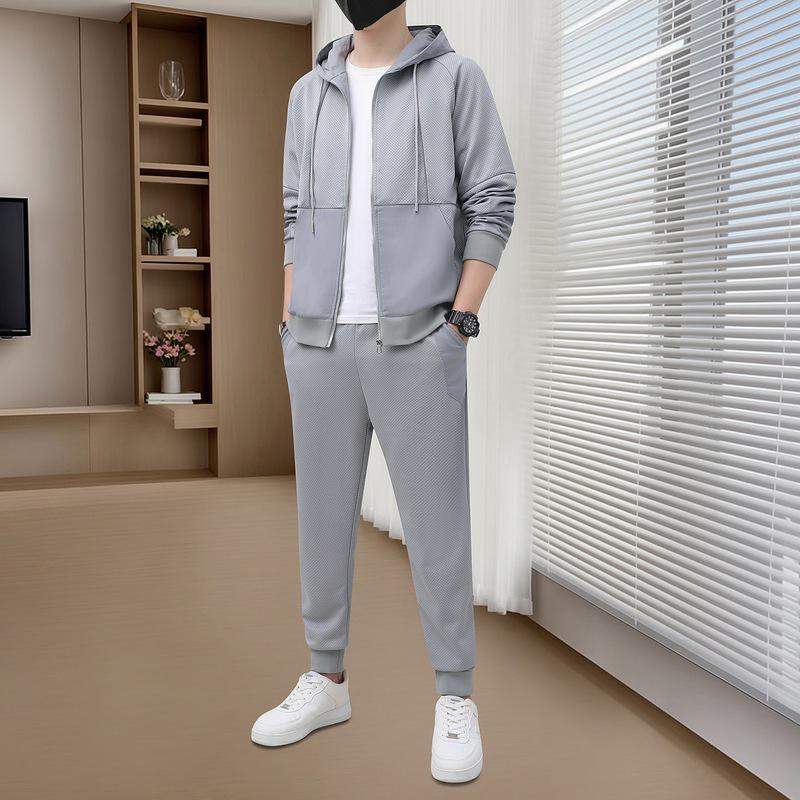 

Мужской весенне-осенний спортивный повседневный облегающий костюм-двойка с капюшоном из сотовой сетки L