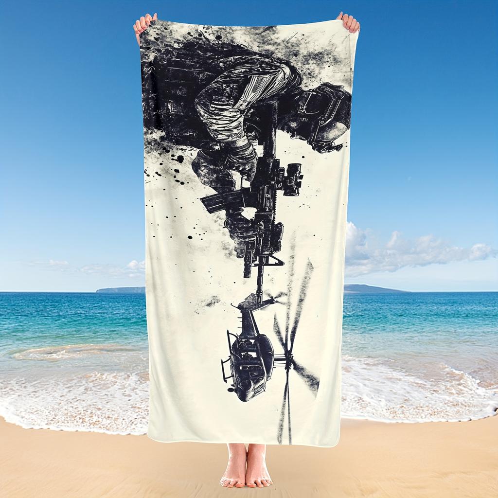 Military Helicopter Tropical Soldier Microfiber Towel, Lightweight for Yoga Swimming Beach Camping