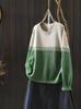 Women's Gradient Color Block Round Neck Cotton Sweater - Casual Korean College Style Knitwear
