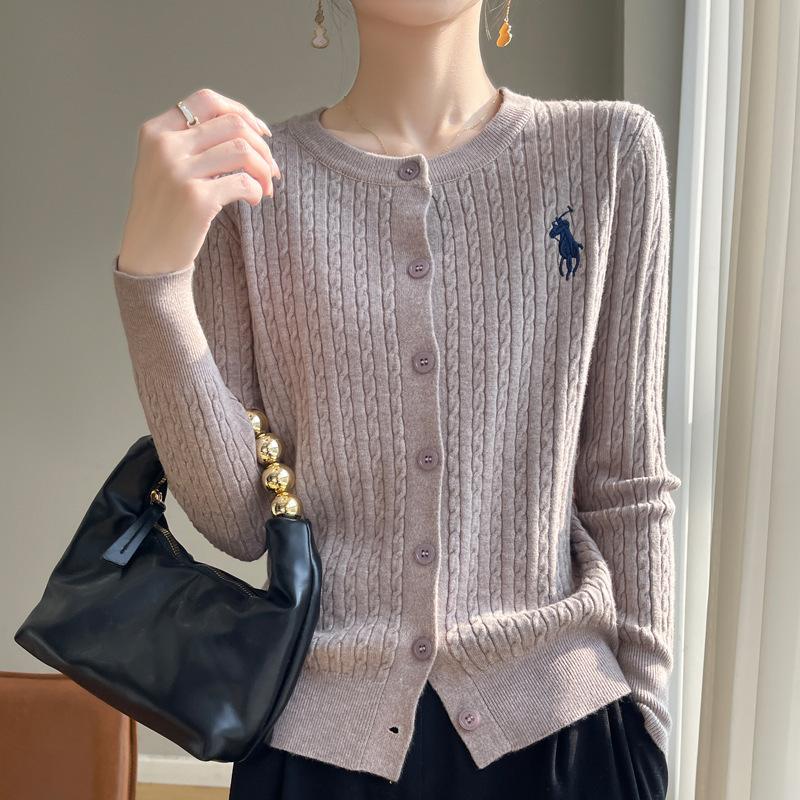 Spring and Autumn Women's Knit Sweater Round Neck Cardigan Sweater Twist Jacket