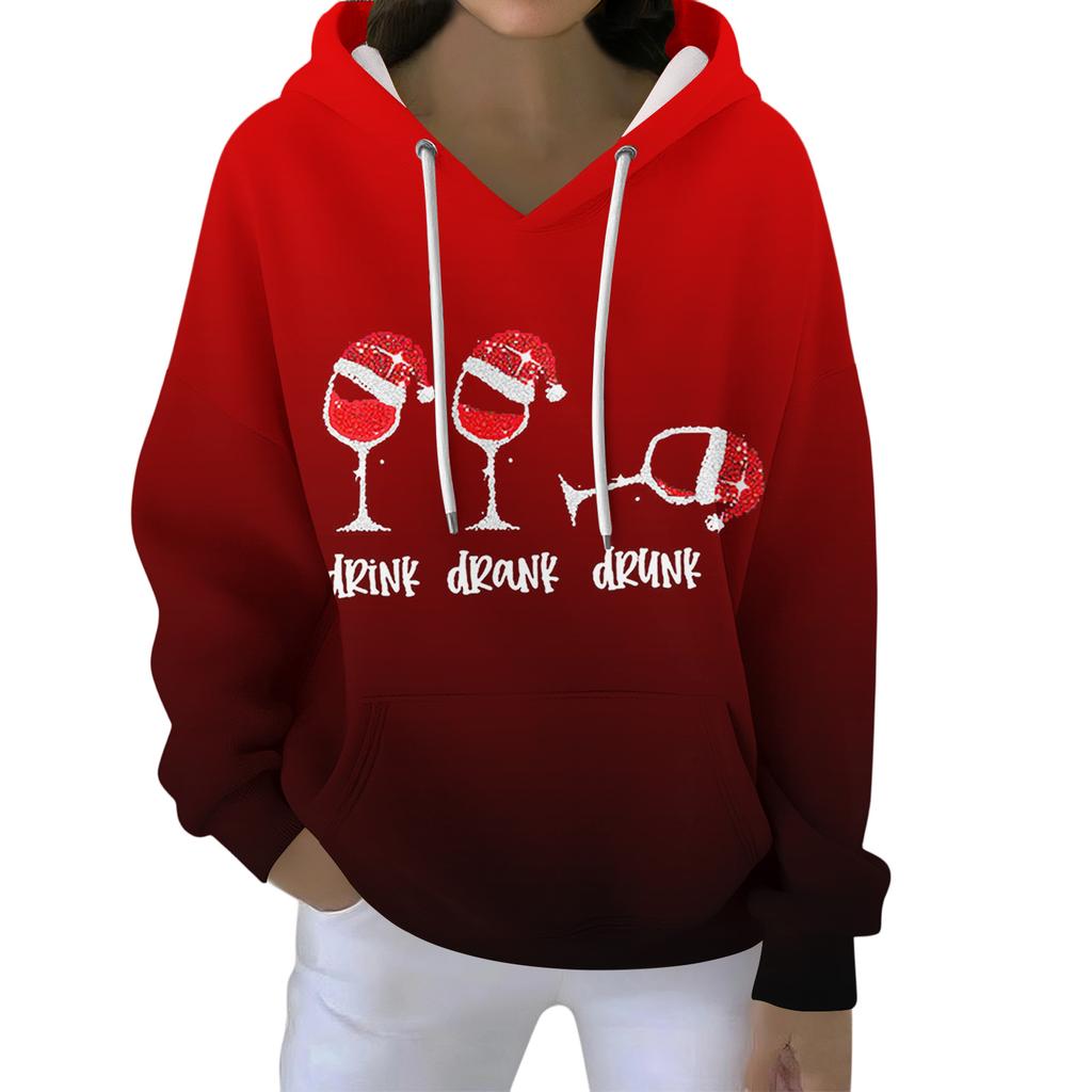Christmas Hoodies For Women Funny Cute Printed Holiday Sweatshirt Winter Oversized Pullover Tops