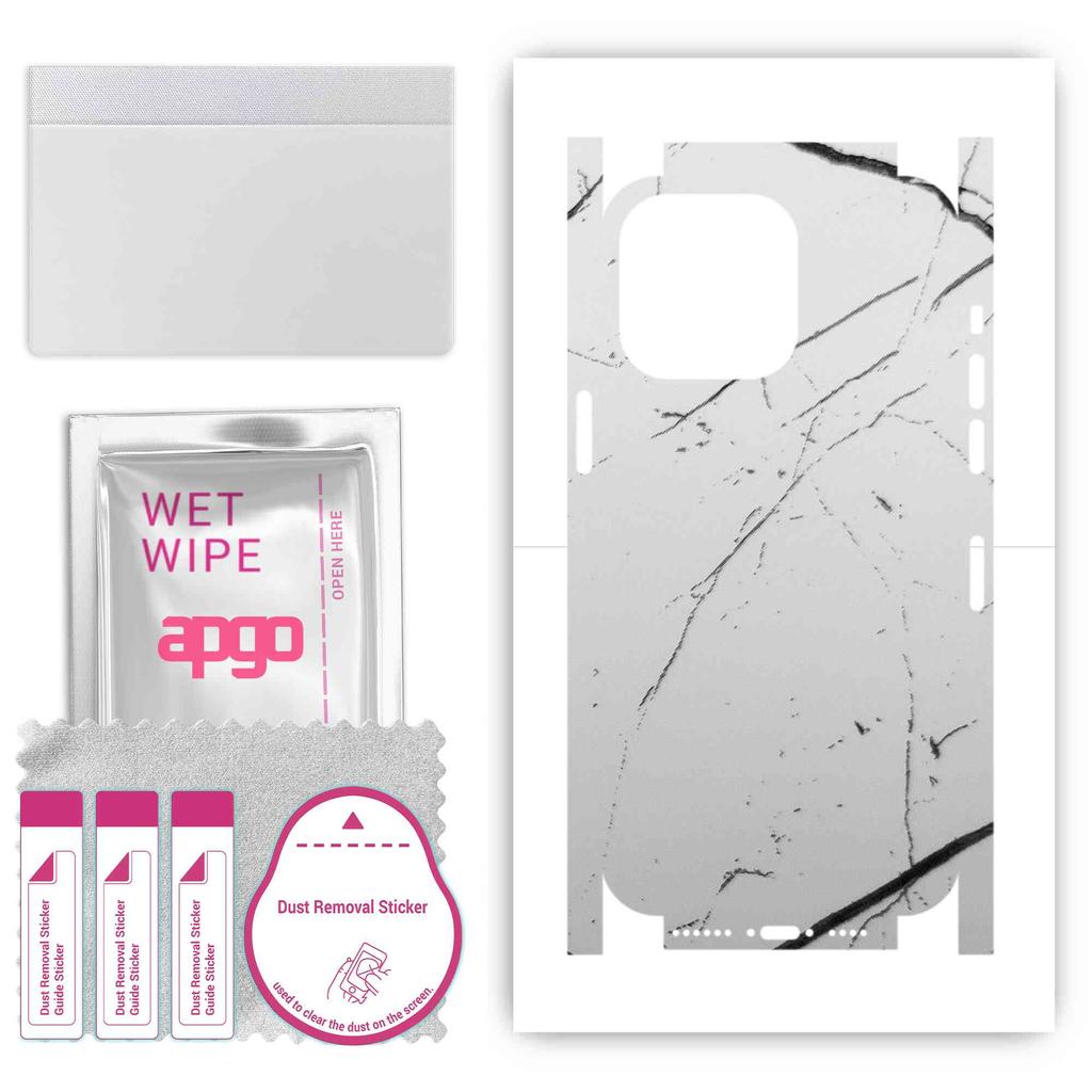 apgo Adesivo Skin Protettiva per retro+lati compatibile con Apple iPhone 14 Pro Max, Pellicola Full Wrap, Foglio, Vinile - Modello Marmo Bianco