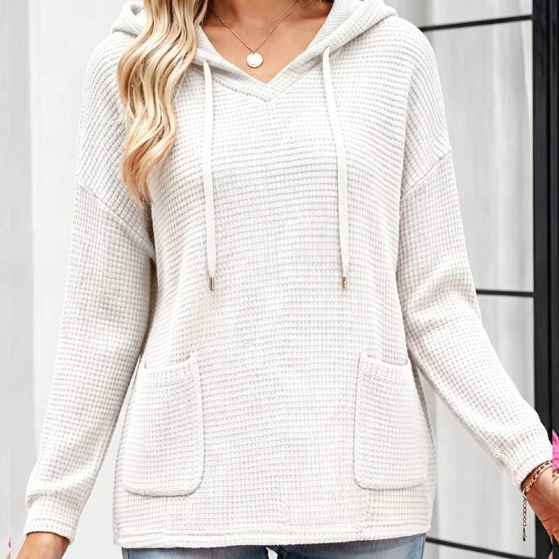 Polyester Blend Sweater With Hood And Pockets For Casual Women
